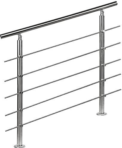 CAVATINY Edelstahl Handlauf Geländer für Treppen Brüstung Balkon mit 5 Querstreben - Innen und Außen Handlauf Geländer Treppengeländer Edelstahl Brüstung Balkon (100CM, 5 Querstreben)