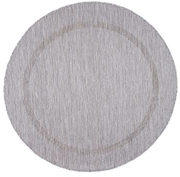 Carpetsale24 In- & Outdoor Teppich Wetterfest 160 cm Rund Sisal Optik Silberfarbe - Teppich Waschbar, Wasserfest, Pflegeleicht, Flachgewebe - Ideal für Balkon, Garten, Terrasse und als Küchenteppich