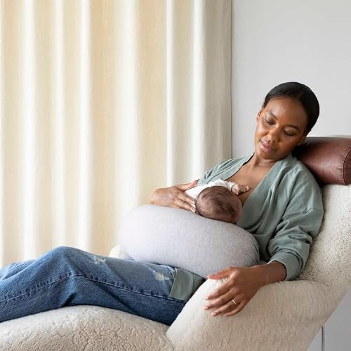 bbhugme Verstellbares Stillkissen - Stillen, Flaschenfütterung, Babyunterstützung - Einstellbare Festigkeit und Passform - Waschbarer Kissenbezug - Grau Melange