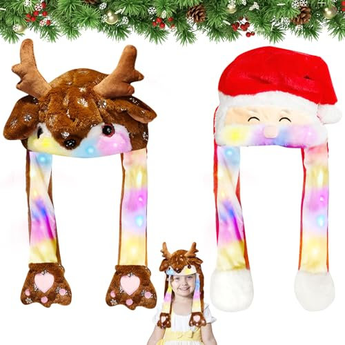 LED Weihnachtsmütze Kinder, 2 PCS LED Weihnachtsmützen Nikolausmütze Weihnachtsmann Mütze Erwachsene, Weihnachten Mütze für Cosplay Urlaub Weihnachten Karneval Party Geschenk für Damen Mädchen Kinder
