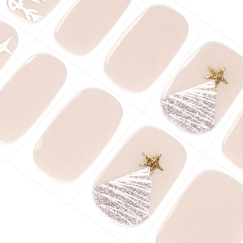 DANNI & TONI uv Gel Nagelfolie (Snowflake Dreams) Weihnachtsbaum Rosa Weiß Schneeflocken Stern Christmas Weihnachtstag Aufkleber Nagelsticker Nageldesign Nagelfolie Wraps 28 Aufkleber