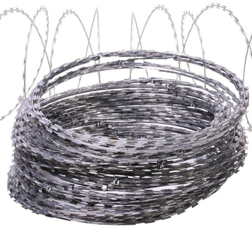 Sxlawesom Rasierklingendraht, Rasierklingen-Stacheldraht, Stacheldrahtumzäunung Stacheldrahtzaun, Stacheldraht Verzinkter Stahl-Stacheldraht Für Garten, Zaun (Farbe : Silver, Größe : 50m)