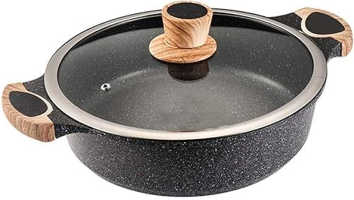 Non-Stick Casserole Pot with Lid - Deep Shallow Design, Induction Compatible, Marble Coated Japanese Saute Pan (24cm)