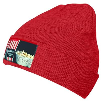 SSIMOO Film-Schindeln und Popcorn-Mütze, samtig, getuftet, dehnbar, krempellos, gestrickte Wollmütze, Filmschindeln und Popcorn, Einheitsgröße, Filmschindeln und Popcorn, One size