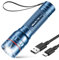 GEARLITE Lampe de poche LED rechargeable, 2000 lumens, lampe de poche pour enfant, avec 3 modes, zoom avec longue durée, étanche IP65, pour camping, pêche, urgence, extérieur, bleu