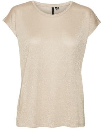 VERO MODA Damen Vmsarah AVA Ss Top JRS Noos Kurzarmbluse, Silver Mink/Detail:Gold Lurex, Small