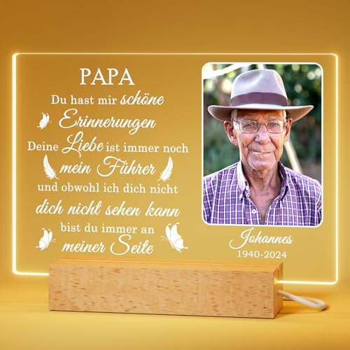 Bemaystar Personalisierte Gedenken an Verstorbene, Trauergeschenk, Erinnerung an Verstorbene, Andenken an Verstorbene, Trauerlicht, Trost Geschenke, Charakter Fotorahmen Nachtlicht