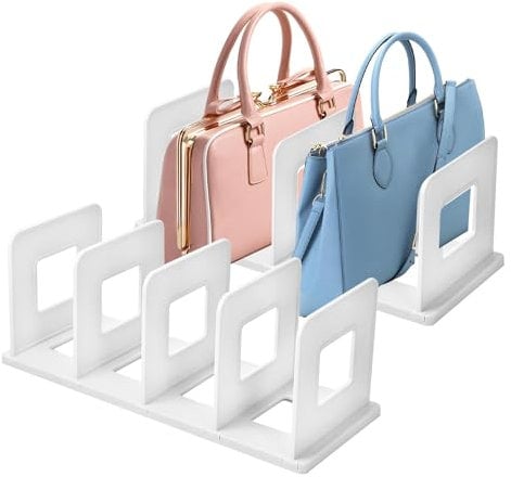 2 Set Purse Storage Organizer for Closet, Adjustable Detachable Handbag Storage Organizer, Thickened Shelf Separator Purse Shelf Dividers with 8 Slots for Bedroom Kitchen Cabinet Shelves, 35x15x14.5cm