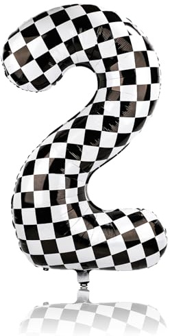 Karierter Ballon, 101,6 cm Großer Schwarz-Weiß Karierter Ballon Geburtstagsballon Zahlenballon Rennwagen Ballon für Geburtstagsfeier Zubehör zum Thema Rennwagen Rennen (2)