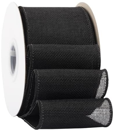 Ribbonitlux Black Burlap Wired Ribbon, 75mm x 18 Meters, Wired Edge Burlap Ribbon for Gift Wrapping, Big Bow, Wreath, and Christmas Tree Decoration