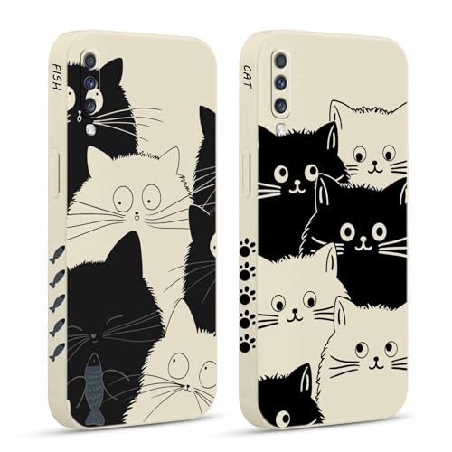 Pnakqil 2 stück Handyhülle für Samsung Galaxy A50 / A30S / A50s 6,4, Hülle Katze Fisch Muster Aesthetic Interessant Design süß Ästhetik Schön Kameraschutz Stoßfeste Case Silikon Schutzhülle Tasche