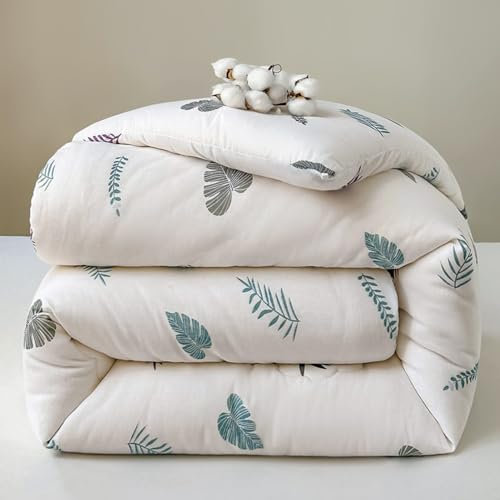 weiches Unterbett aus 100% Baumwolle,Anpassbare Dicke und Größe atmungsaktiver Matratzen-Schoner,Matratzentopper,für Tatami Wohnmobile (70x140cm, 800g/m² naturbelassene Baumwolle,abgefallene Blätter)