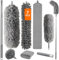 WIWJ Duster, Telescopic Washable, Duster, Microfibre Dust Magnet, Long Extendable Max. Long 254 cm Dust Broom with Telescopic for High Ceilings, Ceiling Fan, Spider Webs (7 Grey)