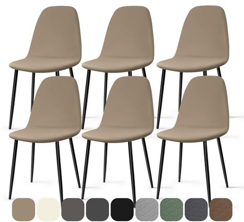 Stuhlhussen 6 Stück Stretch Stuhlhussen für Esszimmerstühle Universal Spandex Hussen für Stühle Abnehmbare Waschbar Stuhlbezüge Stuhl Hussen für Küchenstühle Hotel Bankett (Khaki, 6 Stück)-KC