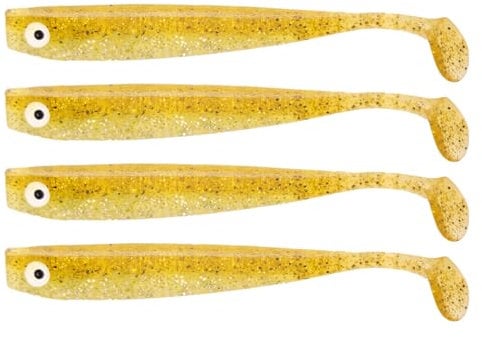 Zanderbait 16cm Goldglitter, Angelköder, Kunstköder, Zanderbait, Zanderköder, Softbait, Gummifisch, Gummiköder, Lieferumfang 4 Stück.