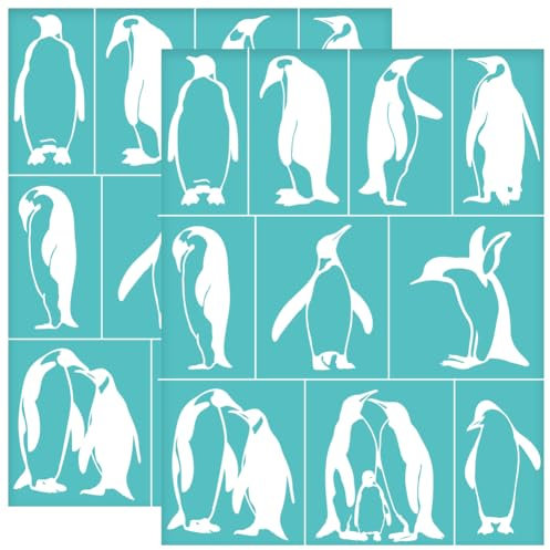 OLYCRAFT 2Pcs 22x28cm Pinguin Selbst Adhesive Silk Screen Printing Stencil Pinguin Pose Mesh Stencils Tierisches Thema Wiederverwendbare Mesh Schablonenübertragung Zum Selbermalen von T Shirt Stoffen