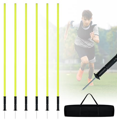 HENGMEI 1,8m Slalomstangen Set aus 6 Slalom Stangen Fussball Trainingszubehör Hürdenstangen Agility Stangen Set Für Hunde Trainingsstangen mit Erdspieß und Tragetasche