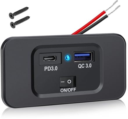 Linkstyle Dual USB Ladegerät Steckdose, QC3.0 USB A & PD Typ C Schnellladesteckdose mit Schalter für 12V/24V Wohnmobil Marine LKW