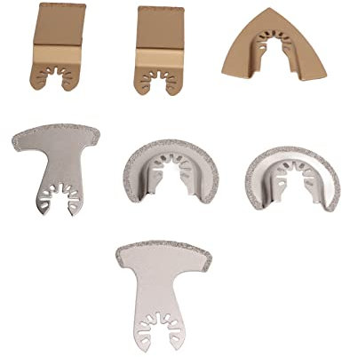 Risegun Oscillating Saw Blade Set Oscillating Saw Blade Kit 7Pcs Carbide Trimming Grinding Tool Set for Tile Cement, Universal Multitool, Quick Release Wood Blade, 180mm