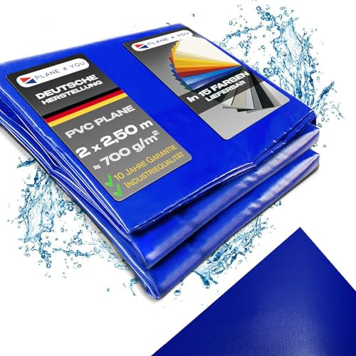 Abdeckplane Wasserdicht 2x2,5m I Ohne Ösen I Blau - Glänzend I Abdeckung für Gartenmöbel, Sandkasten, Pool und Boot I PVC LKW Plane Meterware I Tarp I Gewebeplane