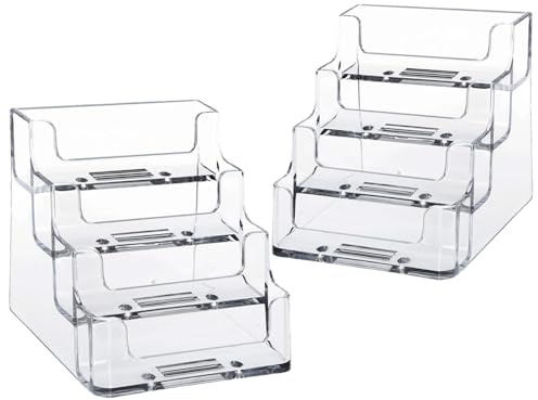 Coztie Visitenkartenhalter, 2 Stücke Acryl Visitenkartenhalter mit 4 Fächern Visitenkarten Aufsteller transparent Kartenhalter für Schreibtisch 10 x 9 x 9,5 cm