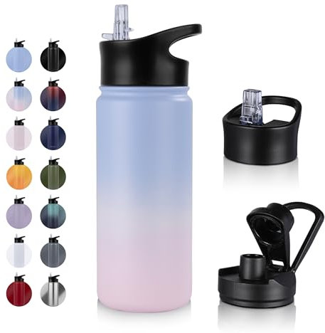 UMBFUN Insulated Water Bottle - 500ml 2 Lids (Straw Lid and Spout Lid) - with Straw,Stainless Steel Double-Walled Insulated Vacuum Leakproof,BPA Free,Drink Flask for Travel Sports Gym Camping Hiking