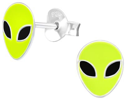 Monkimau Alien Kinder Ohrringe | 925 Silber | Mädchen Ohrstecker Schmuck | Hypoallergen & Nickelfrei | Kinderohrringe Geschenkidee