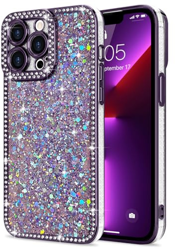 Lafunda for iphone 13 Pro Case Glitter Sparkly Shiny, Purple | Bling Luxury Phone Cover with Crystal Diamonds Rhinestone, for Women Girls Soft TPU Slim Shockproof Protective Phone Case