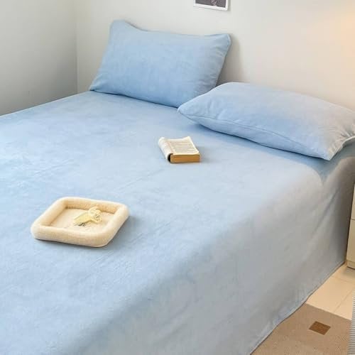 Homxi Bettlaken für Boxspringbetten,160 x 230 cm,Matratzenbezug Topper Milch Samt Einfarbig Spannbetttuch mit Himmelblau