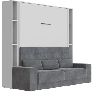 SMARTBett Schrankbett Set mit Sofa M1 180x200 + 2 Standregale inkl.LED Perlgrau