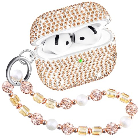 Topgraph Glitzernde Diamant Hülle Kompatibel mit AirPods 4 Schutzhülle für Airpods 4. Generation mit Schlüsselanhänger für Mädchen Frauen (Front-LED Sichtbar) Roségold