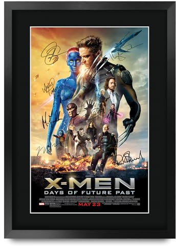 HWC Trading X-Men Days of Future Past Hugh Jackman Geschenke Geduckter Poster Signiertes Autogramm Foto für Fans von Film Memorabilien - A3 Gerahmt