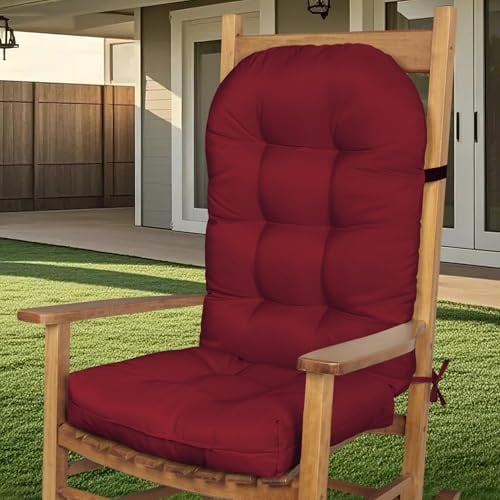 FlyGulls Outdoor Patio Chair Cushion Waterproof One-Piece, 1 PC, Burgundy | Water-Resistant Tufted Dacron Fabric, with Ties, for Adirondack Chair and Wooden Rocking Chairs, for Patio Furniture
