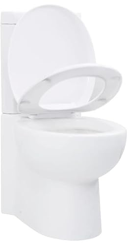 Inodoro de esquina de cerámica, color blanco, solución de ahorro de espacio para baños pequeños, duradero y fácil de limpiar, ideal para baño de invitados y habitaciones auxiliares