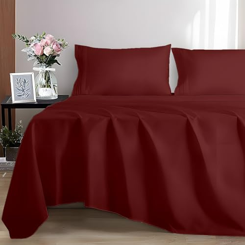 EverSoft Bedding 100% Egyptian cotton Flat Sheet, 400 Thread Count Ultra-Soft Long Staple Top Bed Sheet, Luxury Hotel Quality (Burgundy, Single)