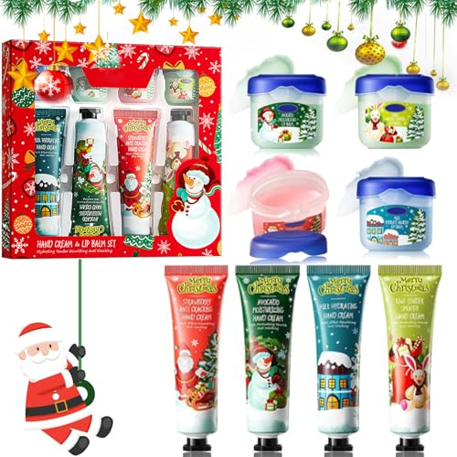 Lippenbalsam Geschenksets für Frauen - Pflegecreme Geschenkset mit Lippenbalsam & Handcreme - 8PCS Handcream für Trockene Hände - Handcreme Mini Weihnachten Lip Balm Set - Kleine Geschenk Lippenpflege