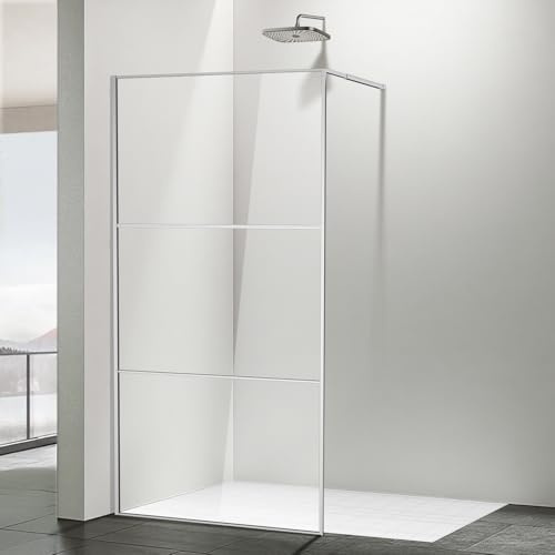 Jaxguom Box doccia Walk-In 100×200 cm Argento, vetro di sicurezza ESG da 5 mm con telaio in alluminio completo, area di regolazione 0–10 mm, separazione doccia montabile a sinistra/destra