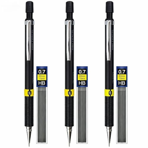 3 Pièces Porte Mine 0.7,Porte Mine,Criterium Dessin,Criterium 0.7(Noir) | Mechanical Pencil,Contient 36 Mines de Crayon,pour Dessiner,Ecrire,Prendre des Notes
