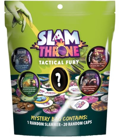 Dice Throne: Slam Throne - Tactical Fury, Geschicklichkeitsspiel | Mystery-Beutel mit 1 zufälligen Hero Slammer und 20 zufälligen Caps; für 1+ Spieler, ab 8 Jahren