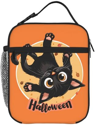 HLBSDM Lonchera de Halloween con diseño de gato negro, bolsa térmica para el almuerzo para hombres y mujeres con asa desmontable.