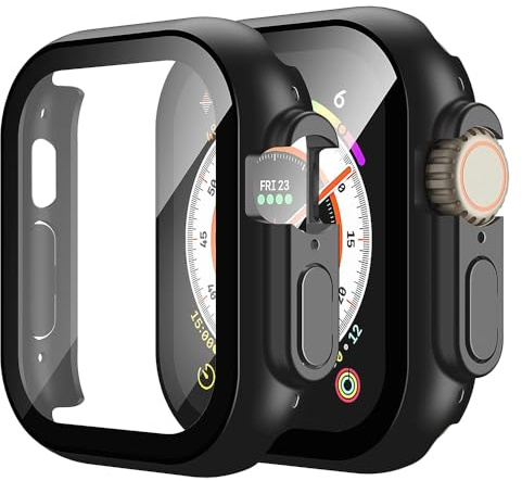 Techsuit für Apple Watch Ultra, Ultra 2 und Ultra 3 Hülle und Displayschutz mit Gehärtetem Glas, HD Klarheit, Volle Abdeckung, Kratzschutz, Schlankes Design, Defense360 Pro, Schwarz