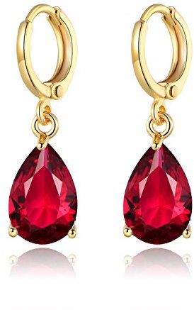 MASOP Ohrringe 18K vergoldet Rubin Ohrhänger Klappbügel Ohrschmuck Rot Tropfen Zirkonia Swarovski Elements