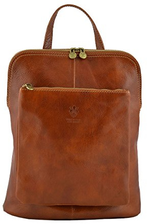 Dream Leather Bags Made in Italy toskanische echte Ledertaschen Rucksack Schultertasche Aus Echtem Leder Farbe Cognac - Italienische Lederwaren - Rucksack