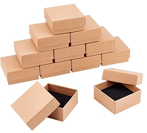 nbeads 12 Stück Kraft Karton Schmuck Boxen, Brown Square Papier Einzelhandel Geschenkbox Für Jubiläen Hochzeiten Geburtstage Geschenke Ring Halskette Schmuck Display, 7x7x3.5 cm