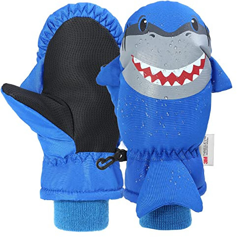 7-Mi Skihandschuhe Kinder Winter Warm kinderhandschuhe Winddicht Geeignet für Kinder mit Klettverschluss (Sky Blue)