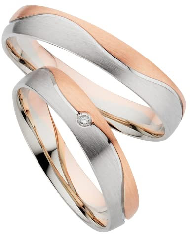 123traumringe Eheringe Weißgold Rotgold 333 Paarpreis mit 1 Brillant inkl. Gravur I Trauringe Weißgold 4mm Breit I Hochzeitsringe Partnerringe Verlobungsring