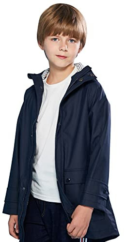 SOLOCOTE Veste de pluie pour enfants avec capuche imperméable et coupe-vent sac à dos en caoutchouc doublé pour filles et garçons Marin 11-12 ans