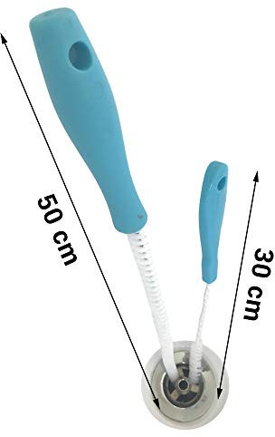 HH Pack of 2 Flexible Sink Drain Cleaning Brushes 50 cms and 30 cms Waterpipe Drain Dredge Tool Bath Shower Plug Long Hair Cleaner Overflow Unblocker