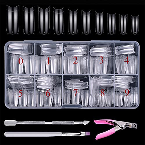 500 Stück Nagelspitzen, Beainfir French Artificial Fake Art Nagelspitzen 10 Größen DIY Acryl gefälschter Nagel mit Box, Nagelbürste, Nagelhautschieben und Nagelfeile…
