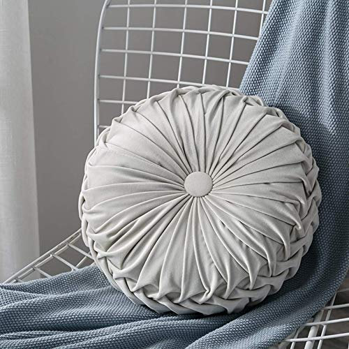 Herbests Rundes Gefülltes Kissen, 35 cm Rundes Wurfkissen Rund Samt Plissierter Kürbis Sitzkissen Bodenkissen Stuhlbezug Matte Plüsch Couch Kissen für Sofa Schlafzimmer Home Decor,Grau